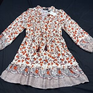 Anthropology OPT Floral Mini Dress Whimsical Bloussen Ruffle Tassels‎ Women's L